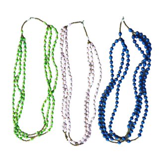 Bwindi | Group Light Green White Dark Blue | On White ETHICAL JEWELLERY AUSTRALIA WHOLSALE | PAPER BEAD JEWELLERY | AFRIBEADS