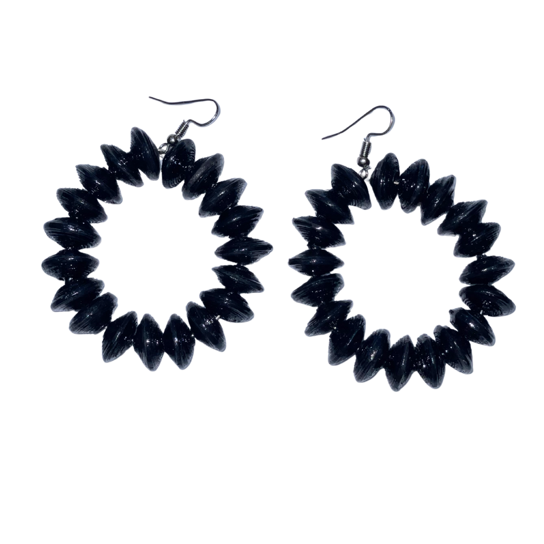 Chunky Hoop Earrings | Black | On White | ETHICAL JEWELLERY AUSTRALIA WHOLSALE | PAPER BEAD JEWELLERY | AFRIBEADS