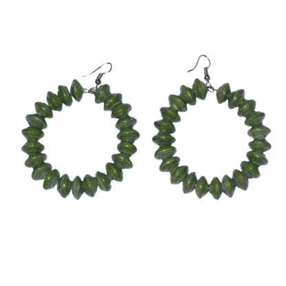 Chunky Hoop Earrings | Forest Olive Green | On White | ETHICAL JEWELLERY AUSTRALIA WHOLSALE | PAPER BEAD JEWELLERY | AFRIBEADS