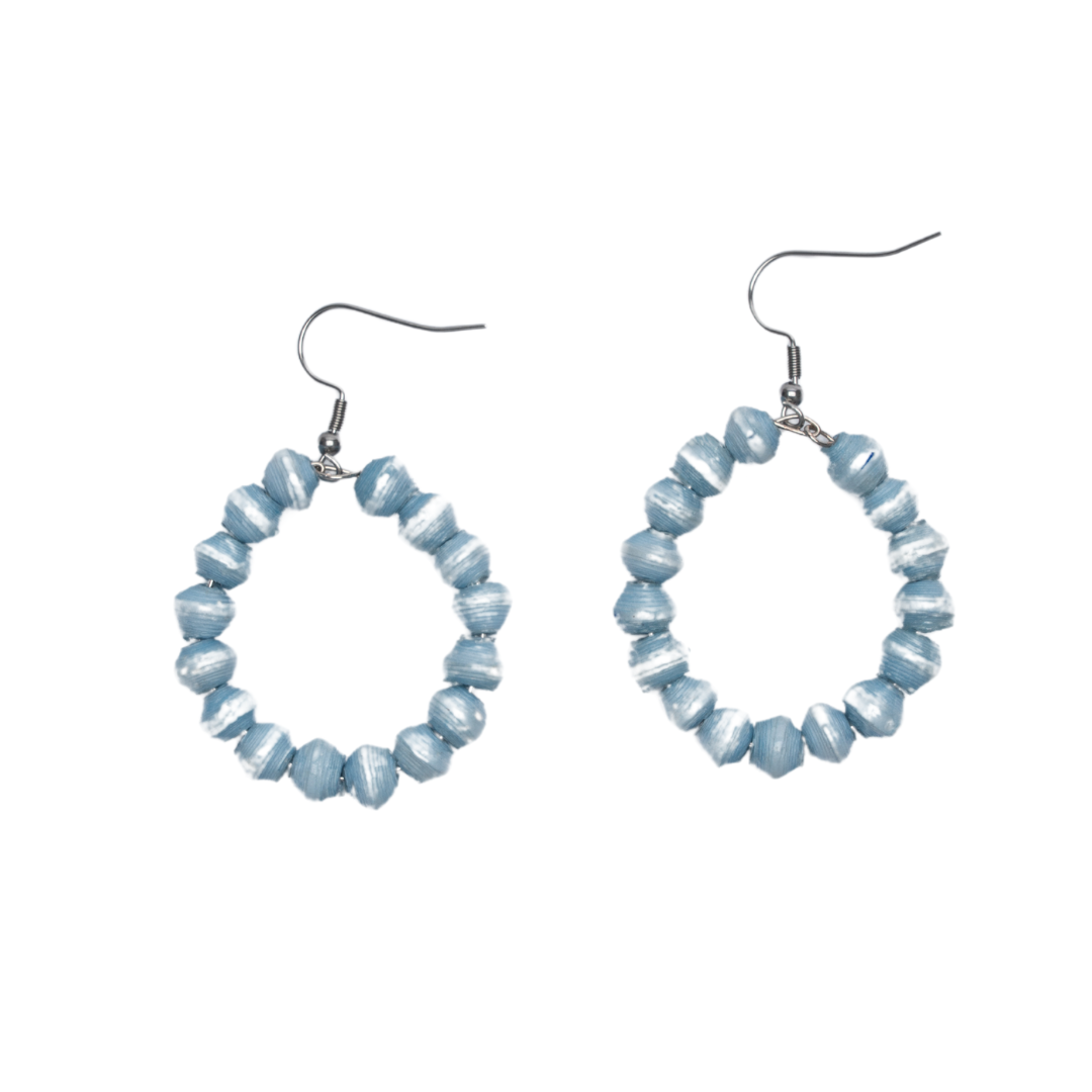 Hoop Earrings | Pale Blue | On White | ETHICAL JEWELLERY AUSTRALIA WHOLSALE | PAPER BEAD JEWELLERY | AFRIBEADS
