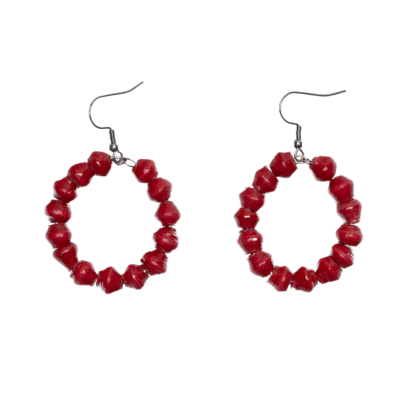 Hoop Earrings | Red | On White | ETHICAL JEWELLERY AUSTRALIA WHOLSALE | PAPER BEAD JEWELLERY | AFRIBEADS