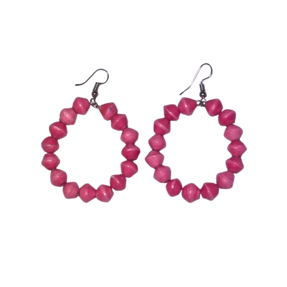 Reg Hoop Earrings | Hot Pink | On White | ETHICAL JEWELLERY AUSTRALIA WHOLSALE | PAPER BEAD JEWELLERY | AFRIBEADS
