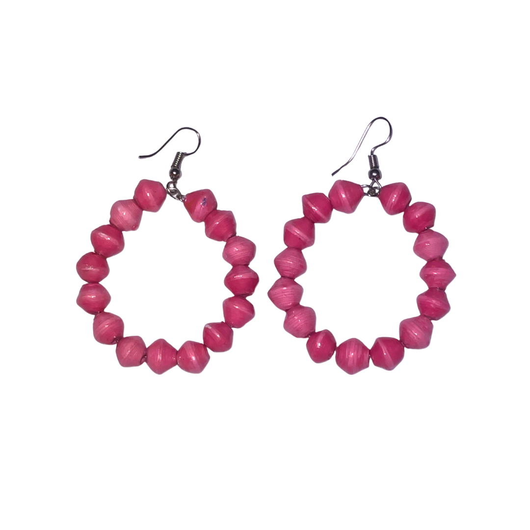 Reg Hoop Earrings | Hot Pink | On White | ETHICAL JEWELLERY AUSTRALIA WHOLSALE | PAPER BEAD JEWELLERY | AFRIBEADS