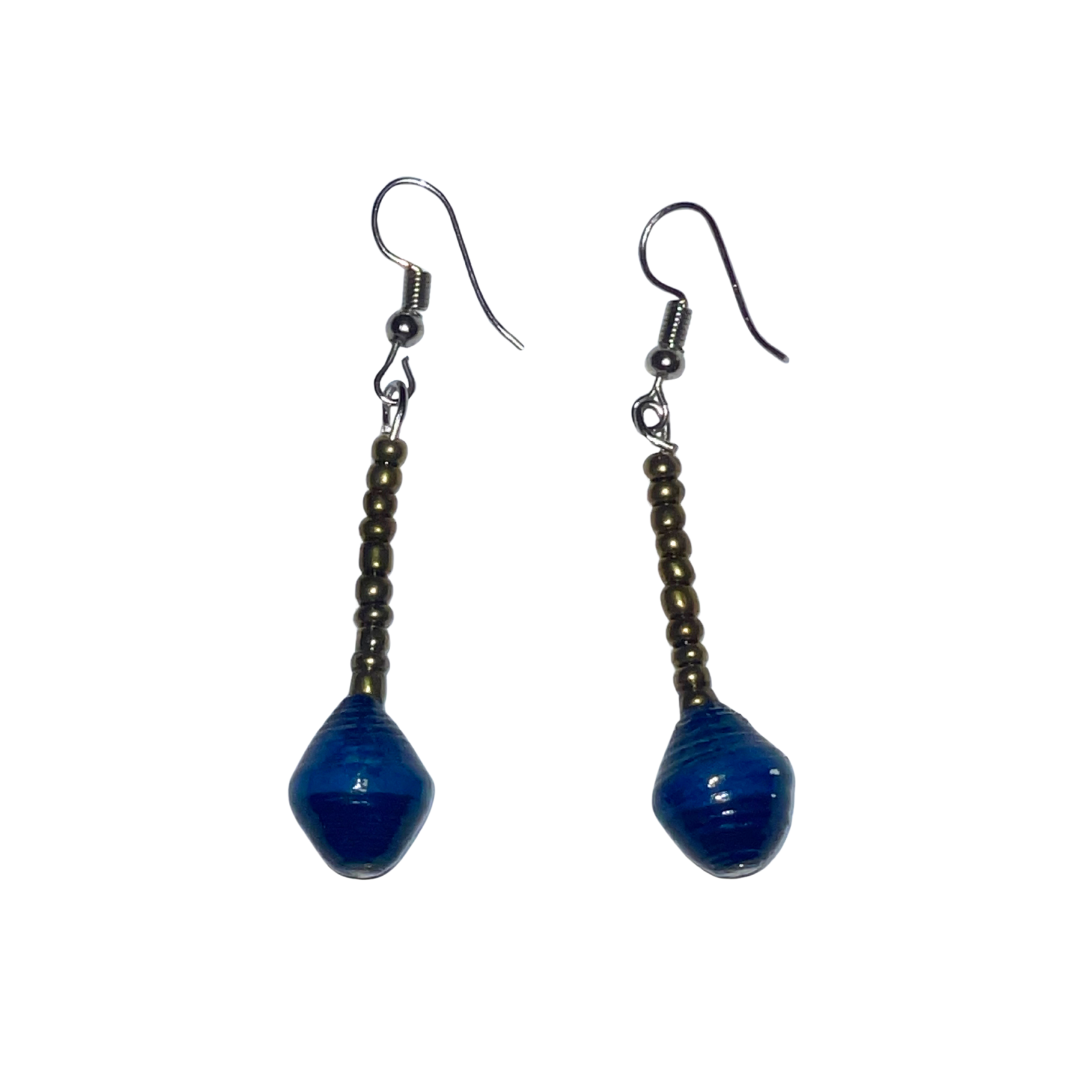 Single Drop Earrings | Coast Blue | On White | ETHICAL JEWELLERY AUSTRALIA WHOLSALE | PAPER BEAD JEWELLERY | AFRIBEADS