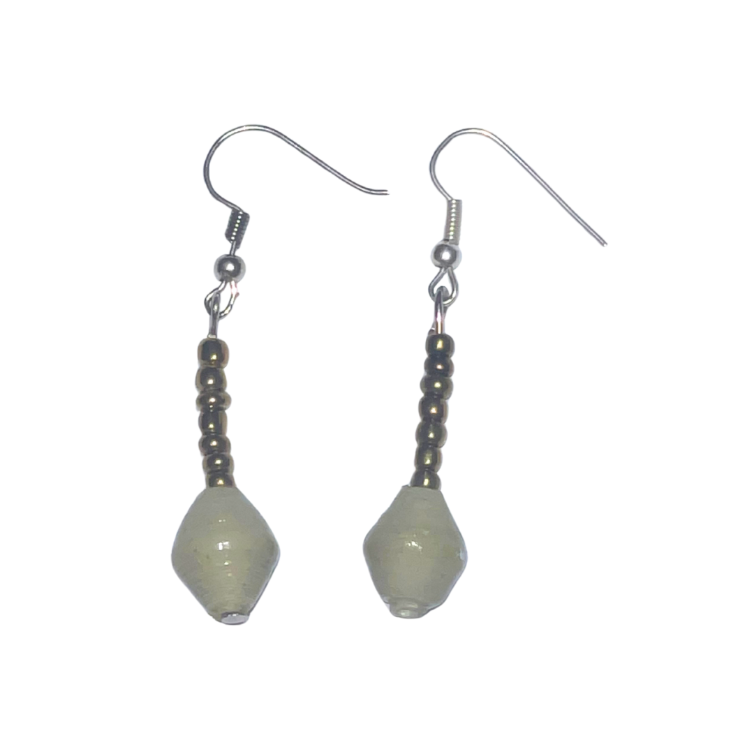 Single Drop Earrings | Coast Sand | On White | ETHICAL JEWELLERY AUSTRALIA WHOLSALE | PAPER BEAD JEWELLERY | AFRIBEADS