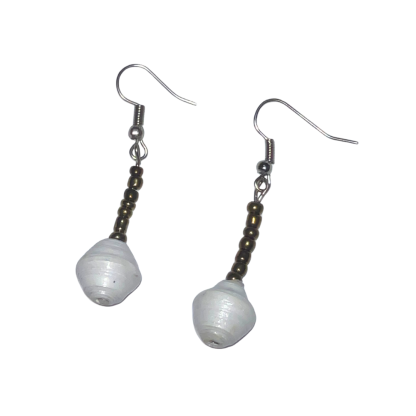 Single Drop Earrings | white | On White | ETHICAL JEWELLERY AUSTRALIA WHOLSALE | PAPER BEAD JEWELLERY | AFRIBEADS