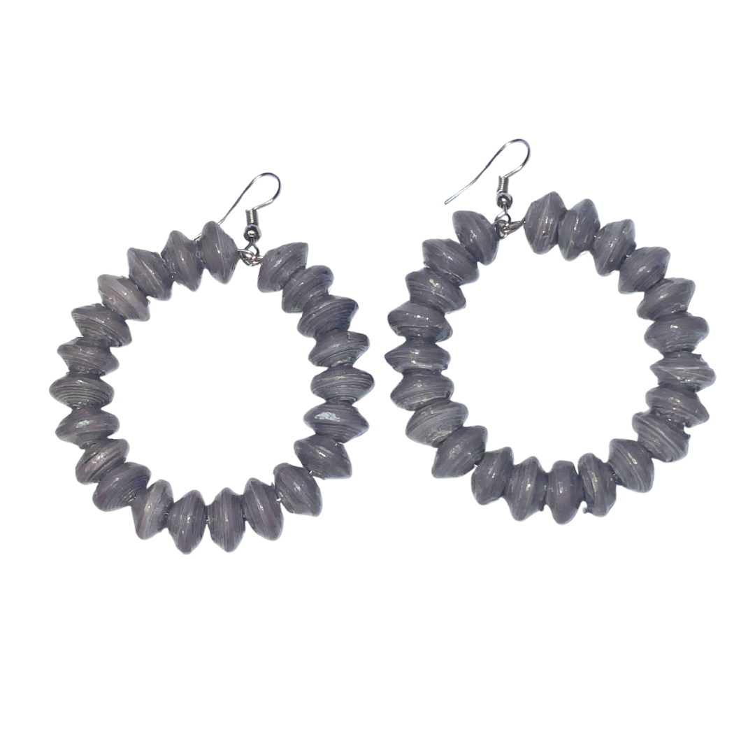Chunky Hoop Earrings | Garden Grey | On White | ETHICAL JEWELLERY AUSTRALIA WHOLSALE | PAPER BEAD JEWELLERY | AFRIBEADS