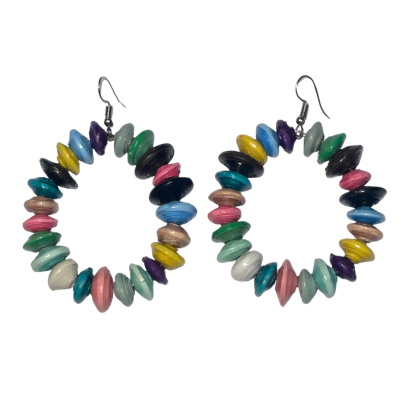 Chunky Hoop Earrings | Multicoloured | On White | ETHICAL JEWELLERY AUSTRALIA WHOLSALE | PAPER BEAD JEWELLERY | AFRIBEADS