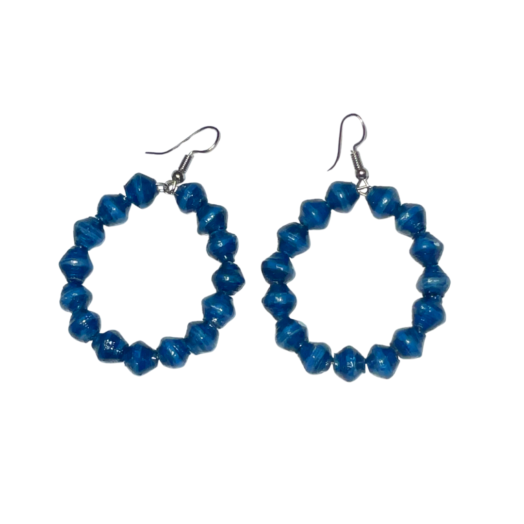 Reg Hoop Earrings | Coast Blue | On White | ETHICAL JEWELLERY AUSTRALIA WHOLSALE | PAPER BEAD JEWELLERY | AFRIBEADS
