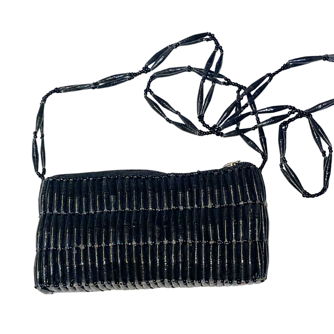 ETHICAL HANDBAG AUSTRALIA WHOLSALE | HANDMADE PAPER BEAD CLUTCH | SHOULDER | BLACK 1 | Afribeads