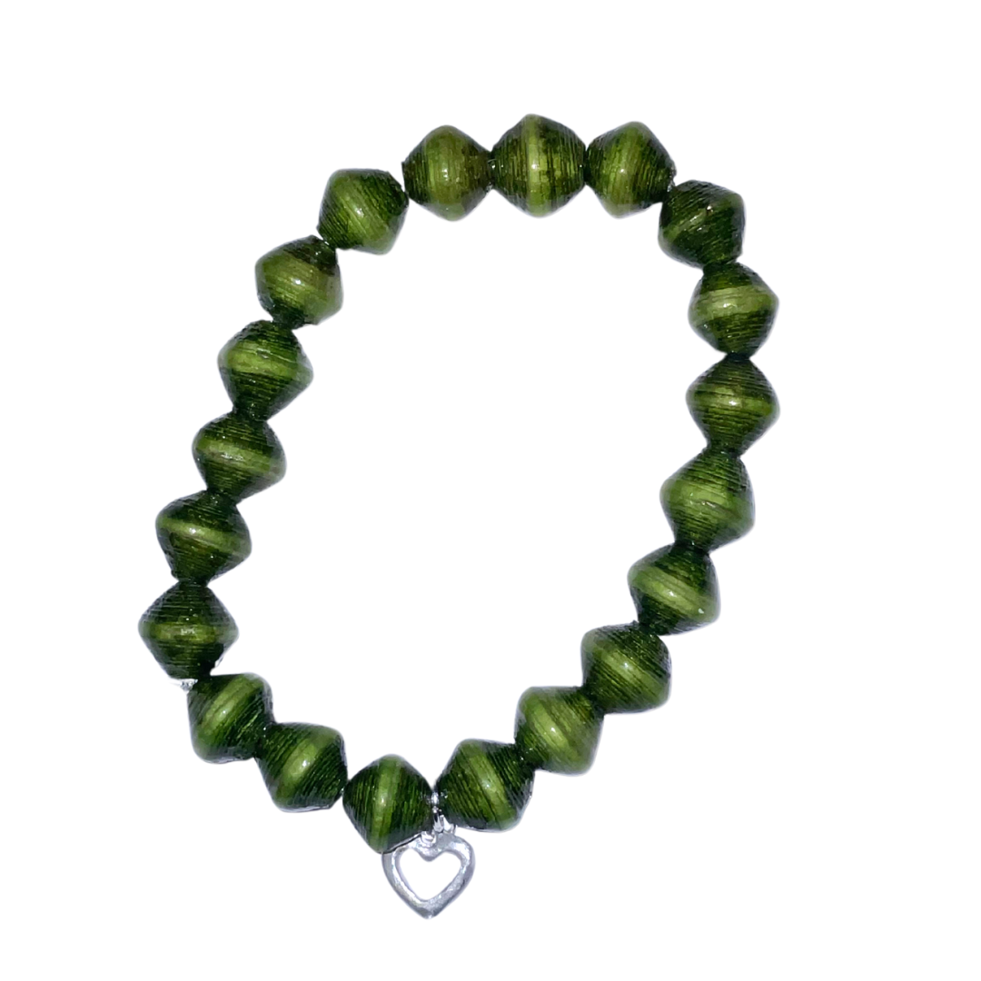 ETHICAL JEWELLERY AUSTRALIA WHOLSALE | PAPER BEAD JEWELLERY | AfriBOMB | GREEN | OPEN Heart | Afribeads