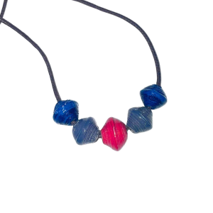 Ttaano 5 Bead Full Cord Dark Blue Grey Hot Pink ON White ETHICAL JEWELLERY AUSTRALIA WHOLSALE | PAPER BEAD JEWELLERY | AFRIBEADS